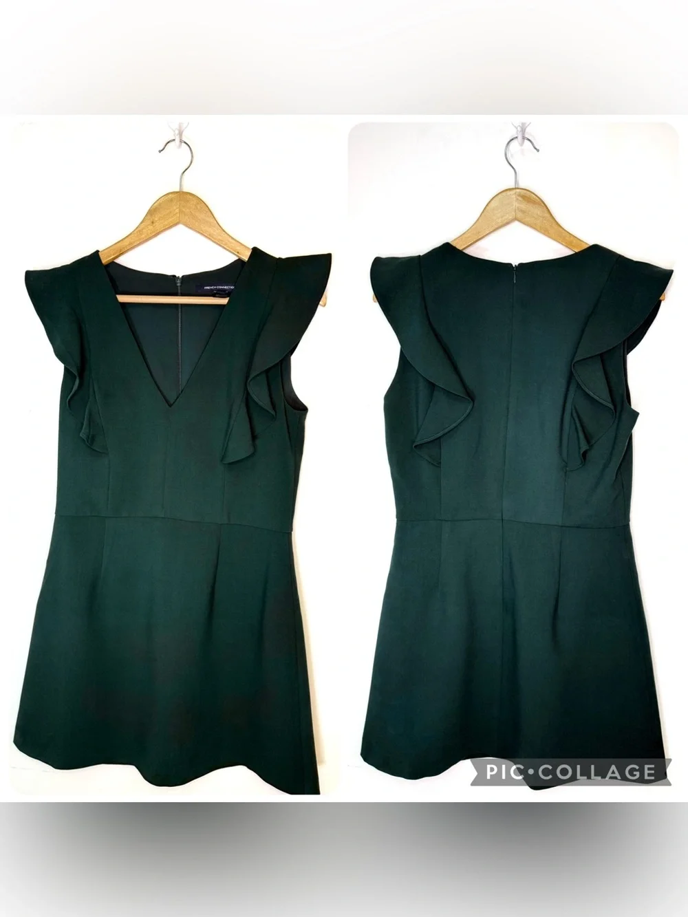 French Connection V Neck Mini Dress, Dark Green, Size 10, NWT